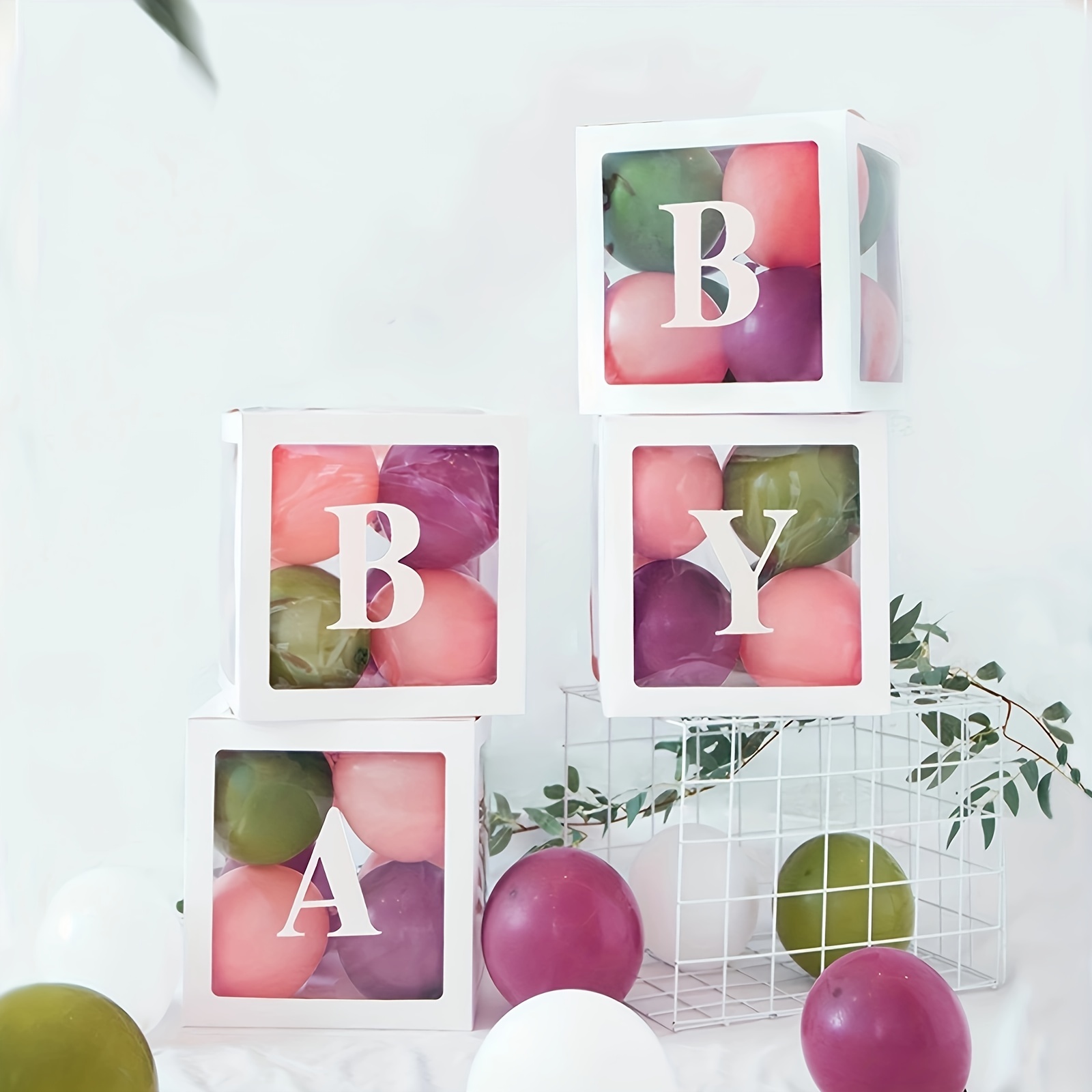 4 Piezas Cajas Bebé Letras Cumpleaños Baby Shower Bloques - Temu