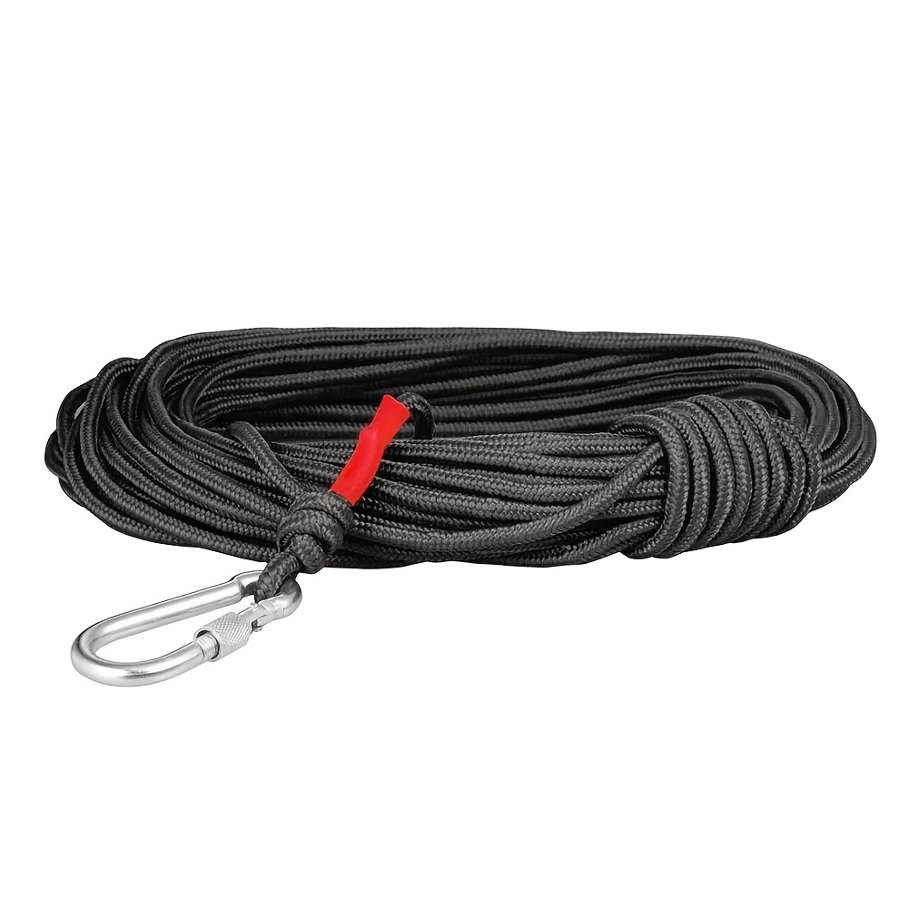 787 4in Black Salvage Magnet Fishing Rope Carabiner Nylon Braided