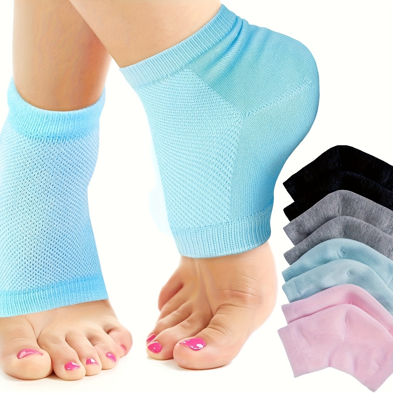 Calcetines de talón de gel hidratante ventilados, 3 pares de calcetines de  spa sin dedos para tratamiento de cuidado de pies, talones agrietados, pies