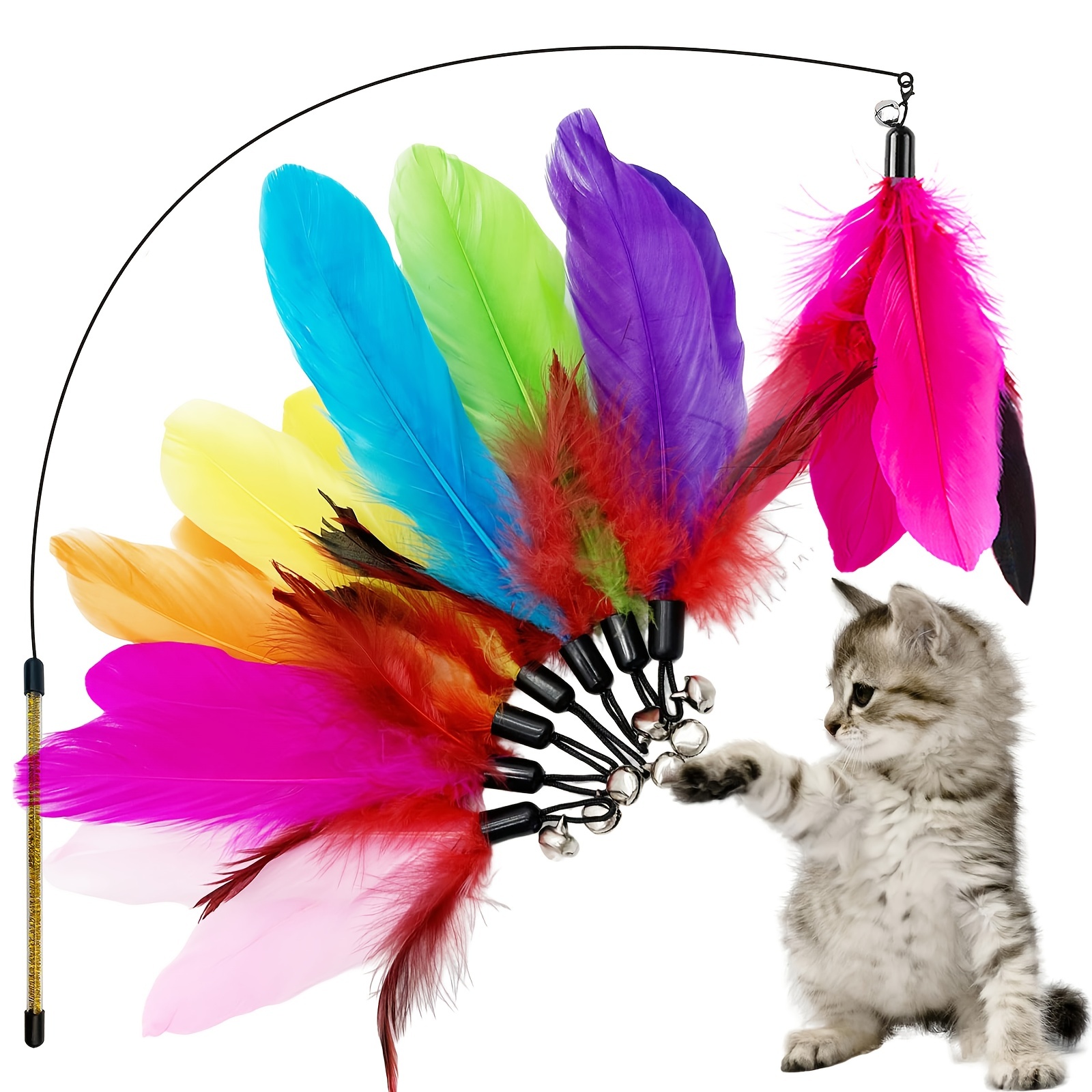 

8pcs/set Cat Feather Toys Replacement Cat Toy, Interactive Cat Wand Toy Replacement Feather With Pvc Cat Teaser Stick For Indoor Cats Supplies