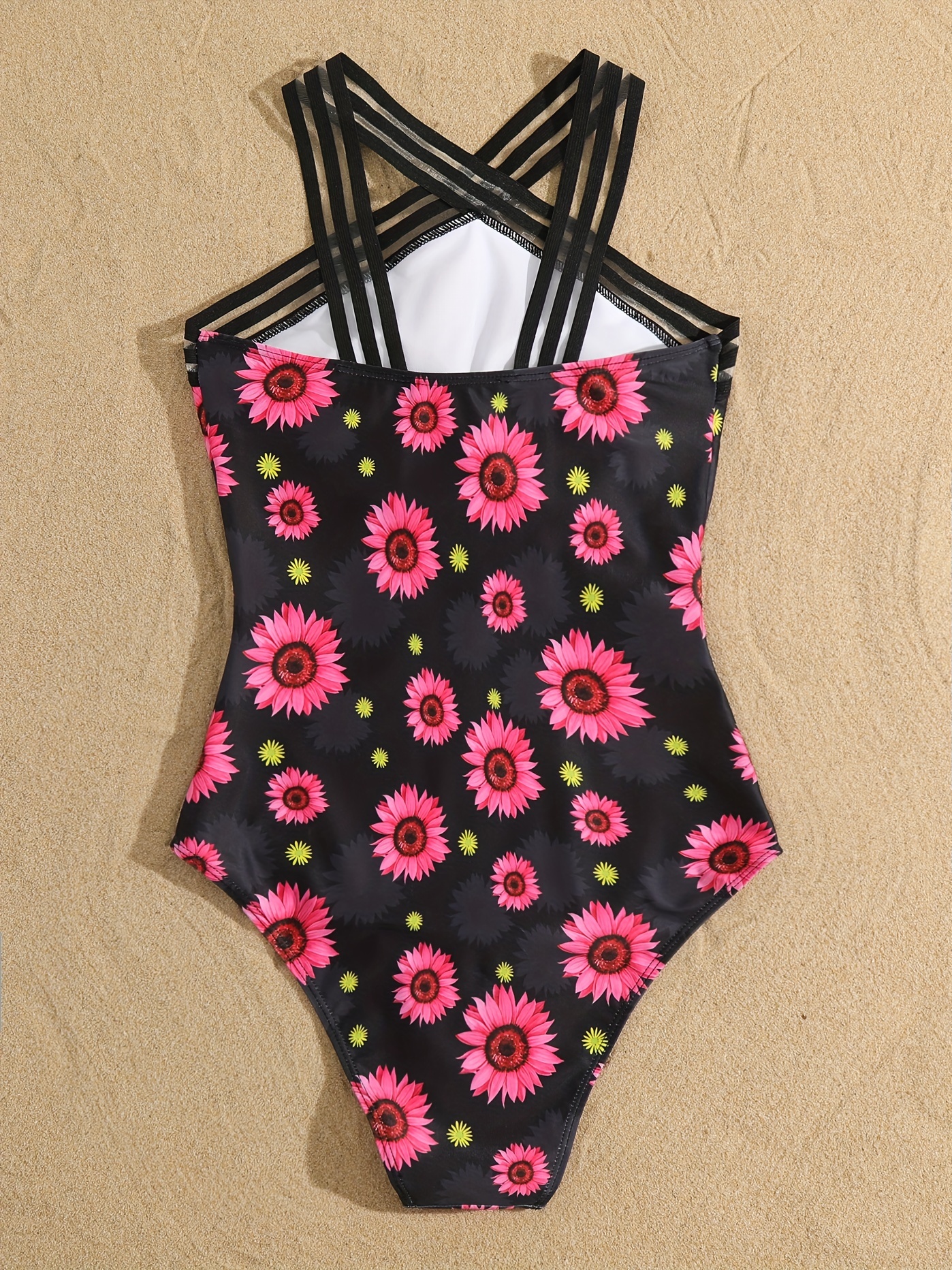 Kids Girls Sunflower Swimwear One Piece Floral Bathing Suit Beach