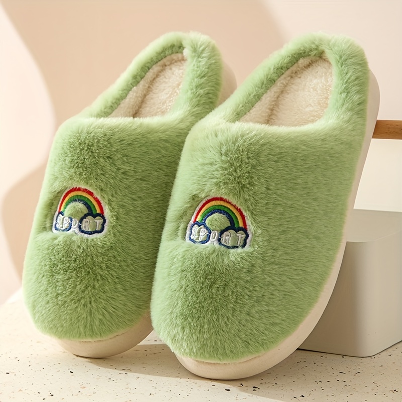 Chaussons De Maison En Peluche À Motif Arc-en-ciel, Chaussures À Enfiler  Floues À Bout Fermé Mignon, Pantoufles De Maison Confortables Et Chaudes -  Temu Canada