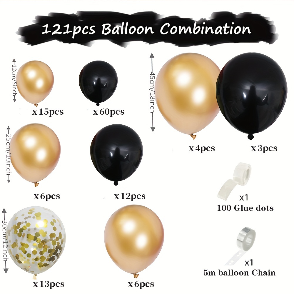 30pcs Conjunto Globos Látex Metálicos Negros Dorados - Temu