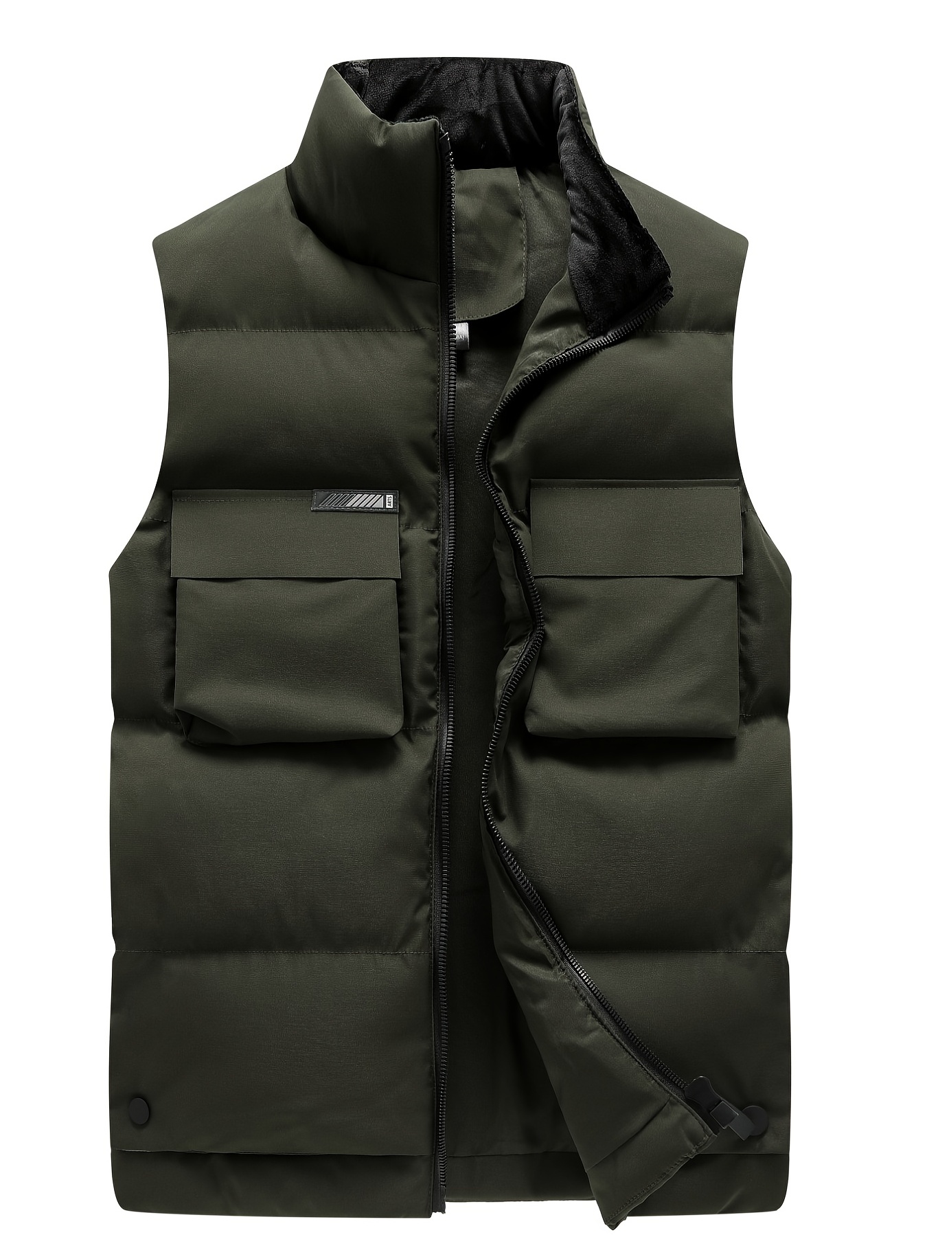 Warm Flap Pocket Winter Vest Men's Casual Stand Collar Zip - Temu