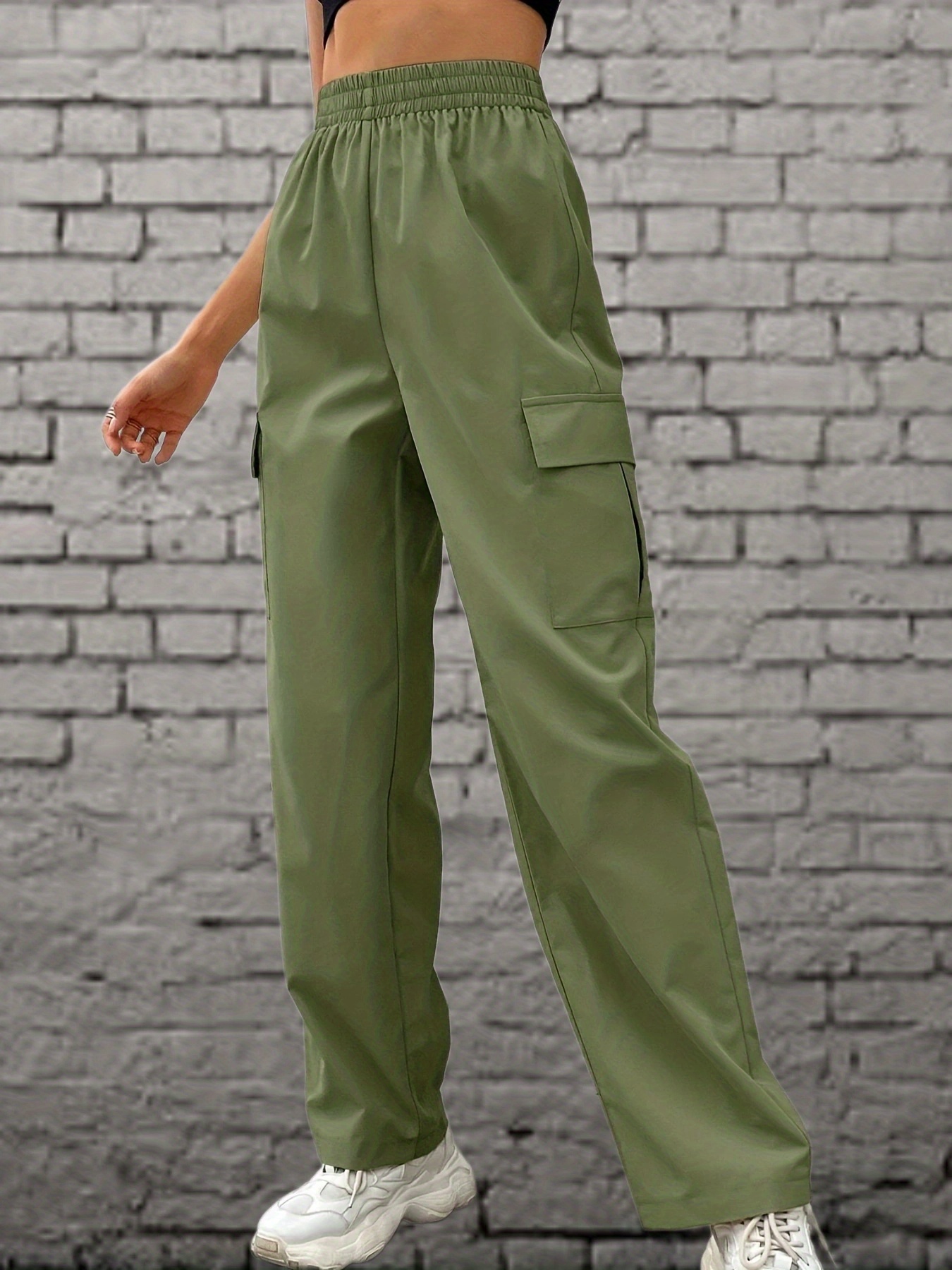 Solid Flap Pockets Cargo Pants, Casual Pants For Spring & Summer, Women's  Clothing