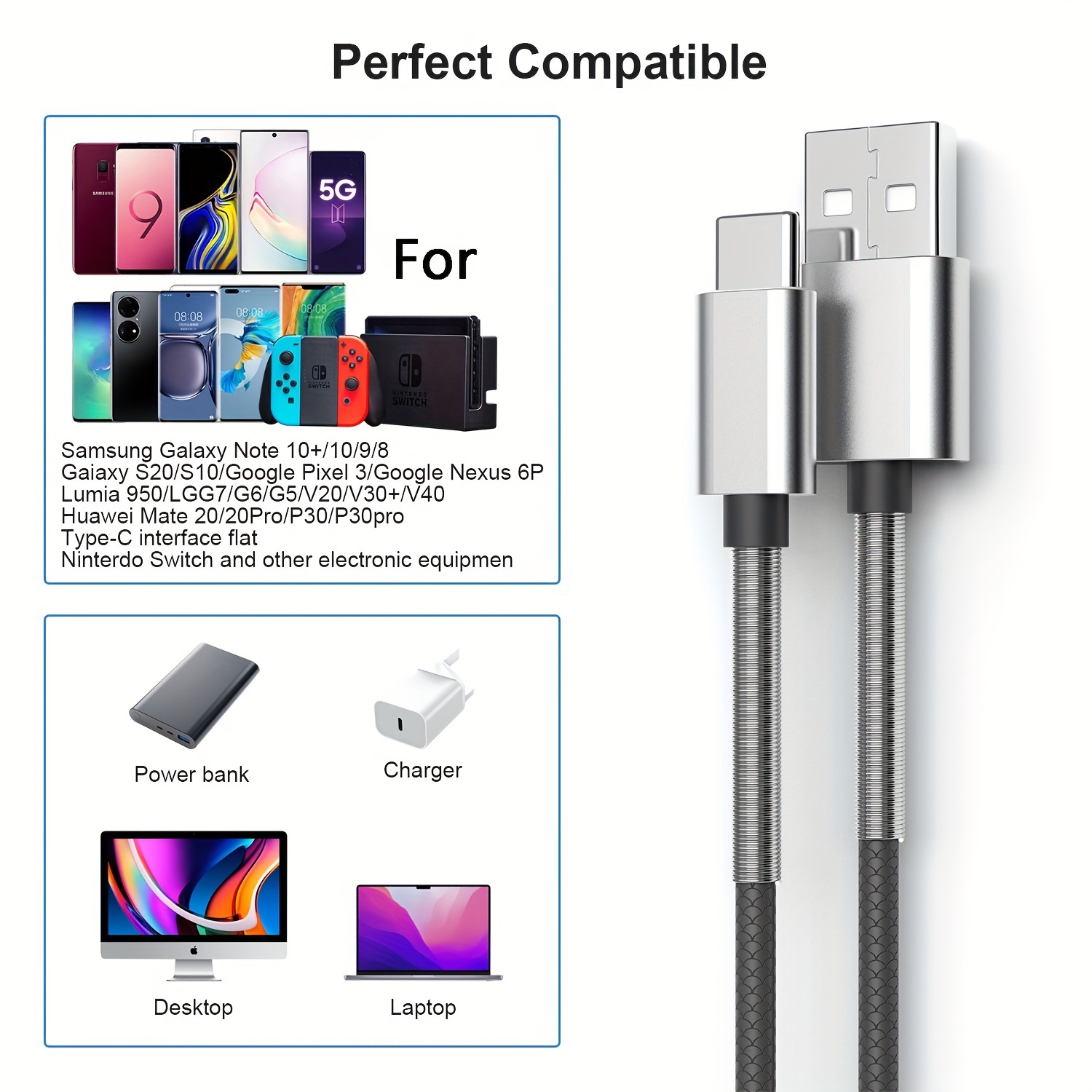 New USB Cable Type Fast Data Charger Cable for Samsung Galaxy S8