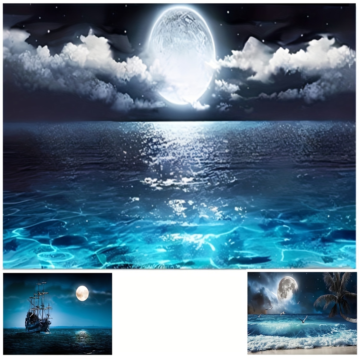 Moon Ocean Decor Beach Wall Art Seascape Painting Sea Canvas - Temu New ...