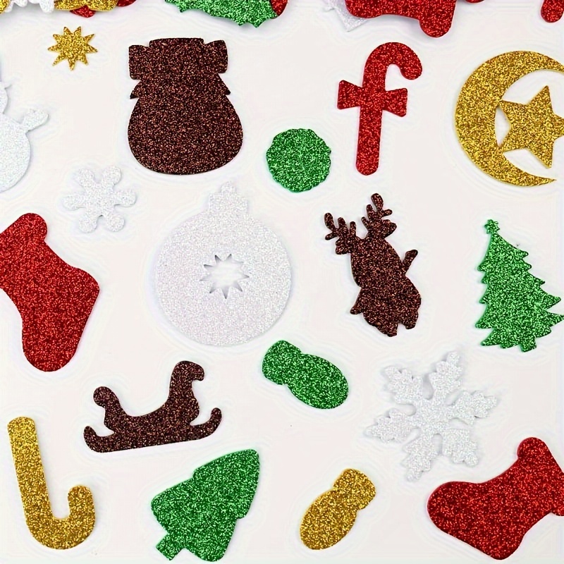 Christmas Glitter Foam Stickers, 165 Pieces Xmas Tree Snowflake Star Shapes