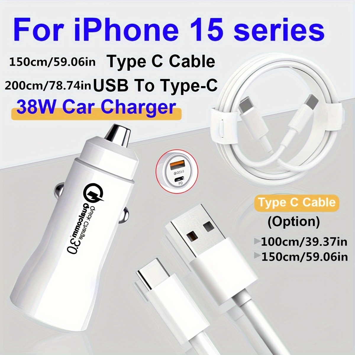 Chargeur rapide iPhone 15 avec câble USB C 1 mètre - Adaptateur