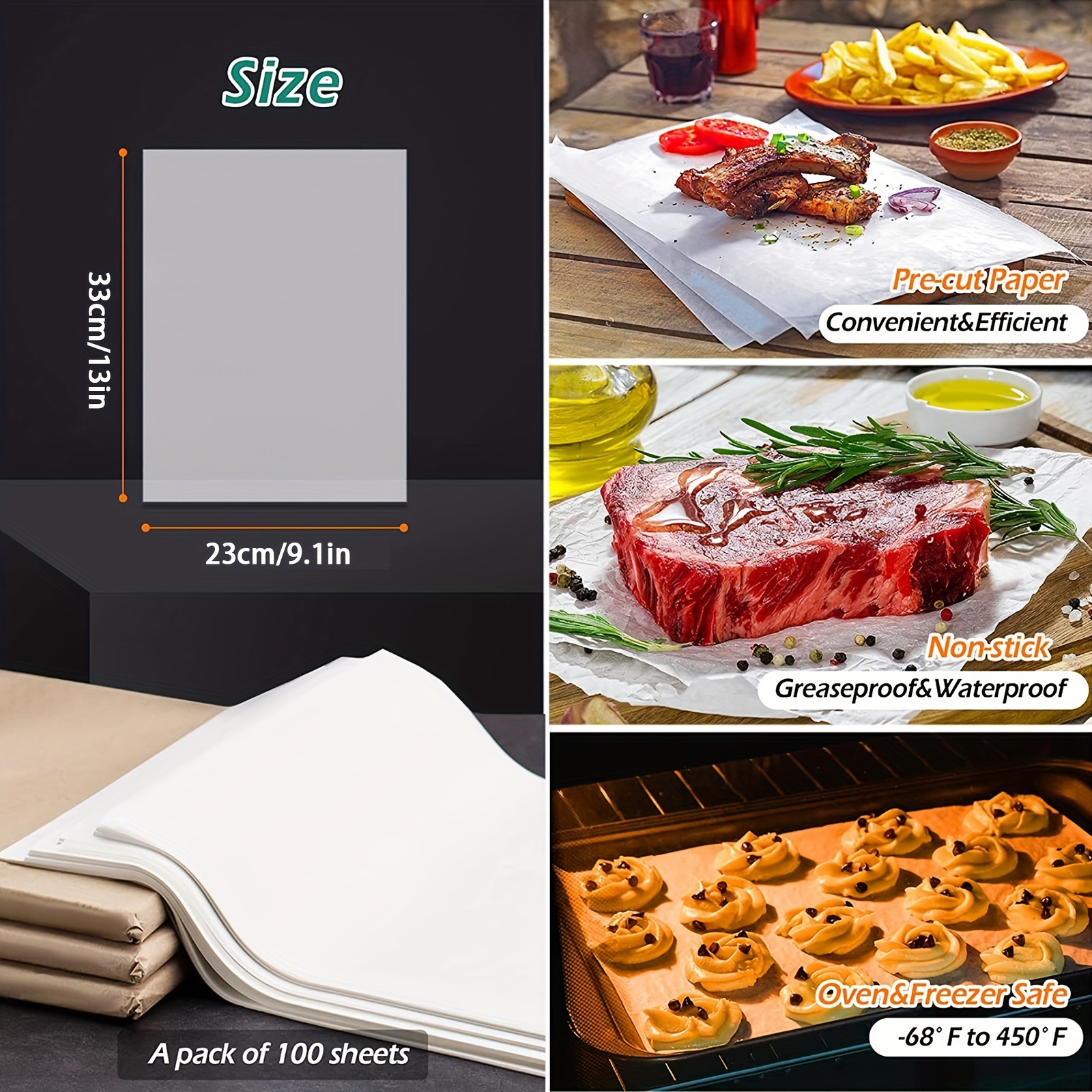 9 x 13 inch - Precut Baking Parchment Paper Sheets Non-Stick Sheets for Baking & Cooking - White
