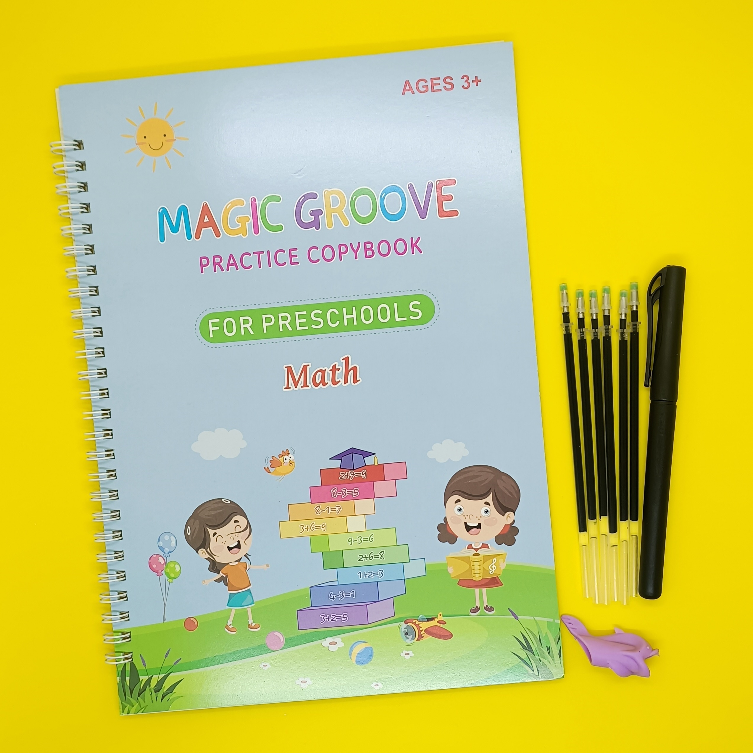 4 Large Magical Children's Magic Copybooks, Reusable Magic Writing,  Including (6 Pens + 1 Pen Case + 1 Pen Holder), Children's Handwriting  Practice, M