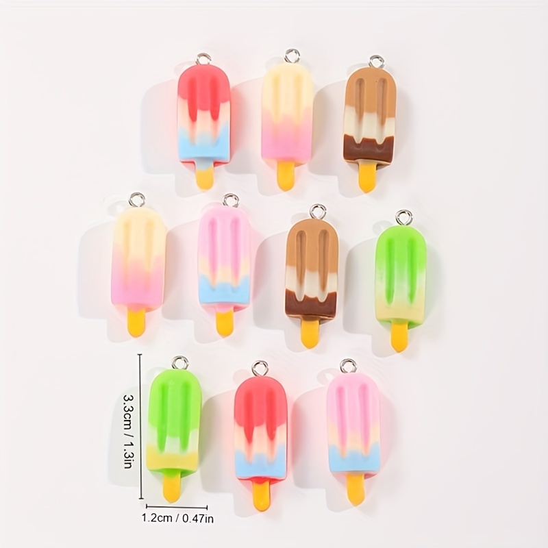 10pcs Cartoon Gradient Ice Cream with Hole Resin Pendant Summer Popsicle Charms DIY Handmade Jewelry Making Accessories for Necklace Bracelet