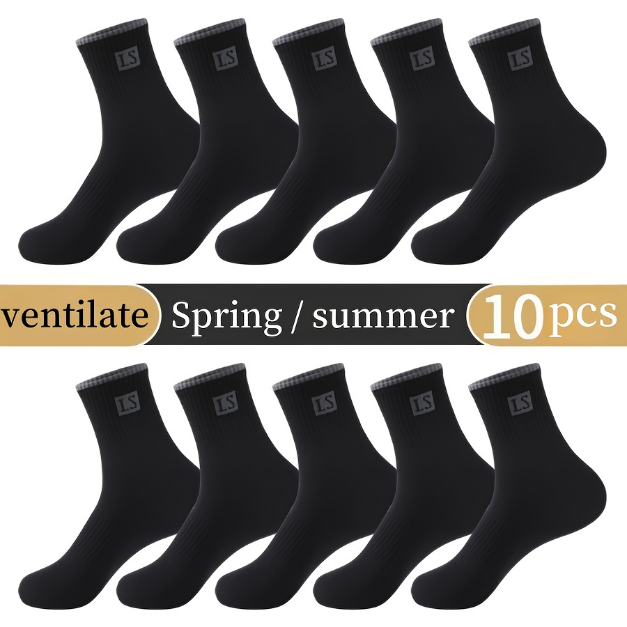 TEMU 5/10pairs Men's Crew Socks, Comfortable & Breathable, Thin For Spring/summer, Ideal For Daily Wear, Comfortable & Casual Business Athletic Socks