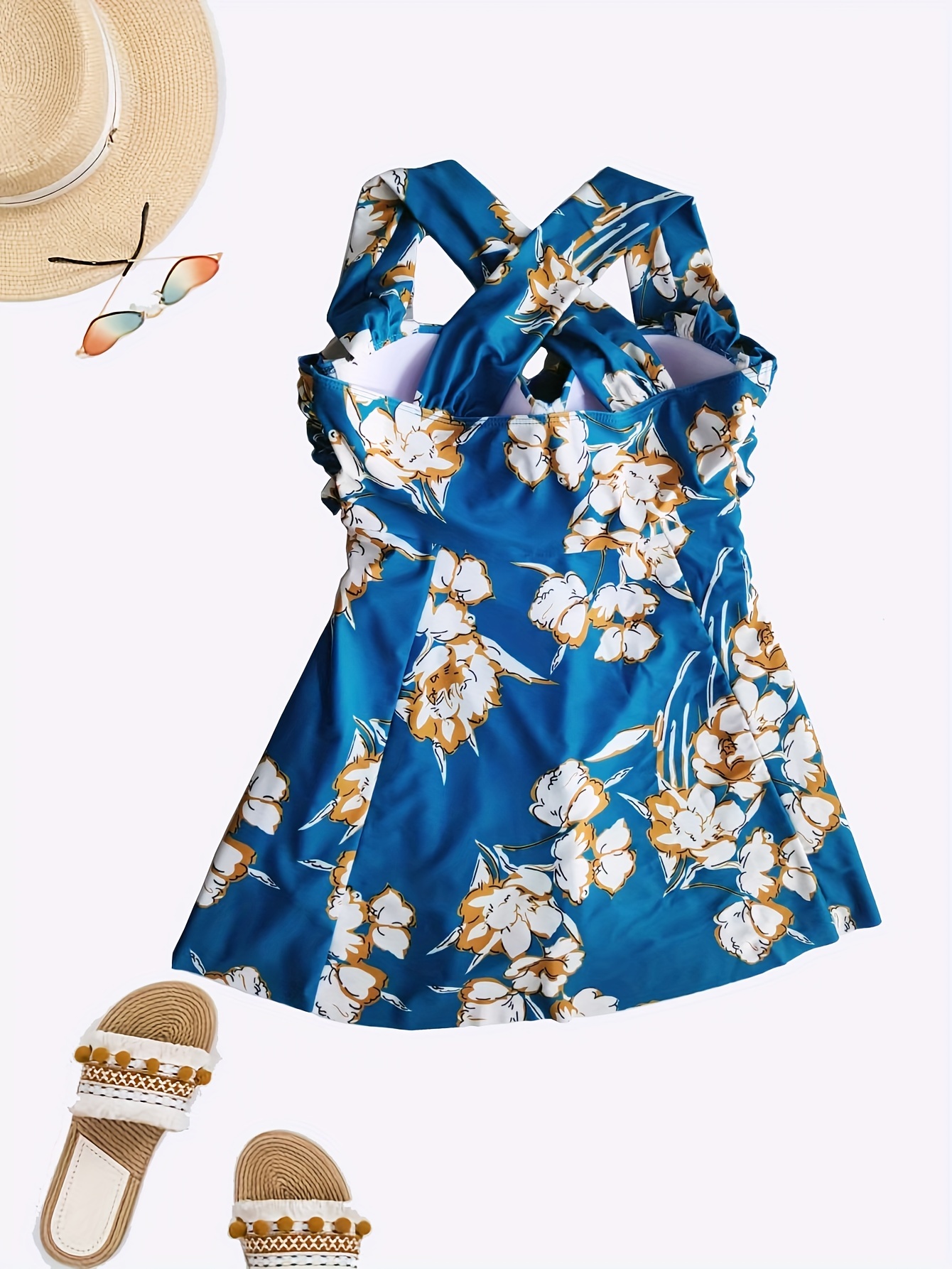 Plus Size Vacay One-piece Swimsuit, Women's Floral Print Mesh Short Sleeve  Elegant Swim Dress Beach One-piece Bathing-suit