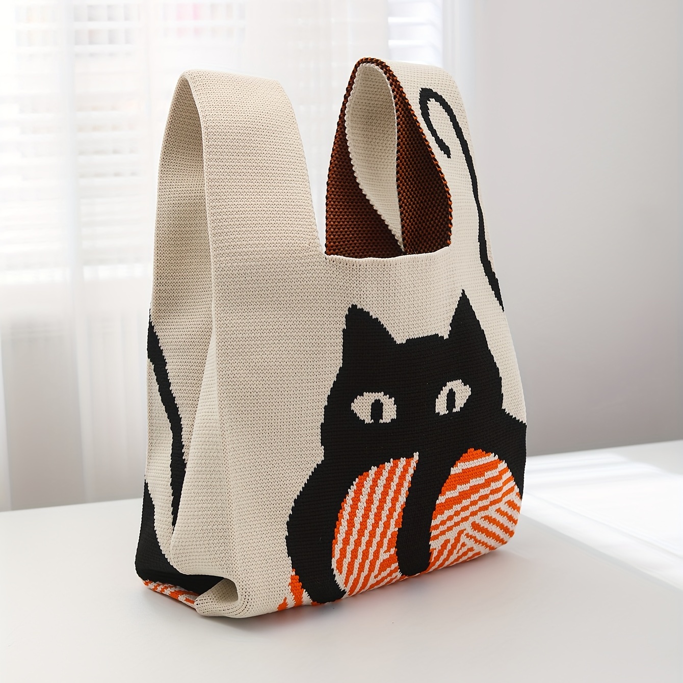 Cat Tote Bag Cat Shoulder Bag Crochet Cat Bag Vintage 