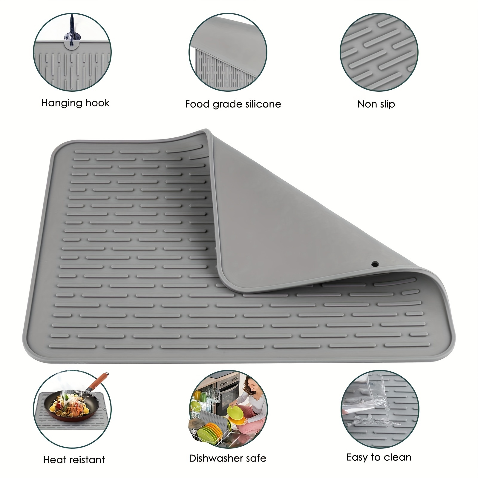 Silicone Dish Drying Mat For Multiple Usage, Easy Clean, Heat-resistant  Silicone Mat For Kitchen Counter Or Sink, Refrigerator Or Drawer Liner,  Kitchen Supplies - Temu