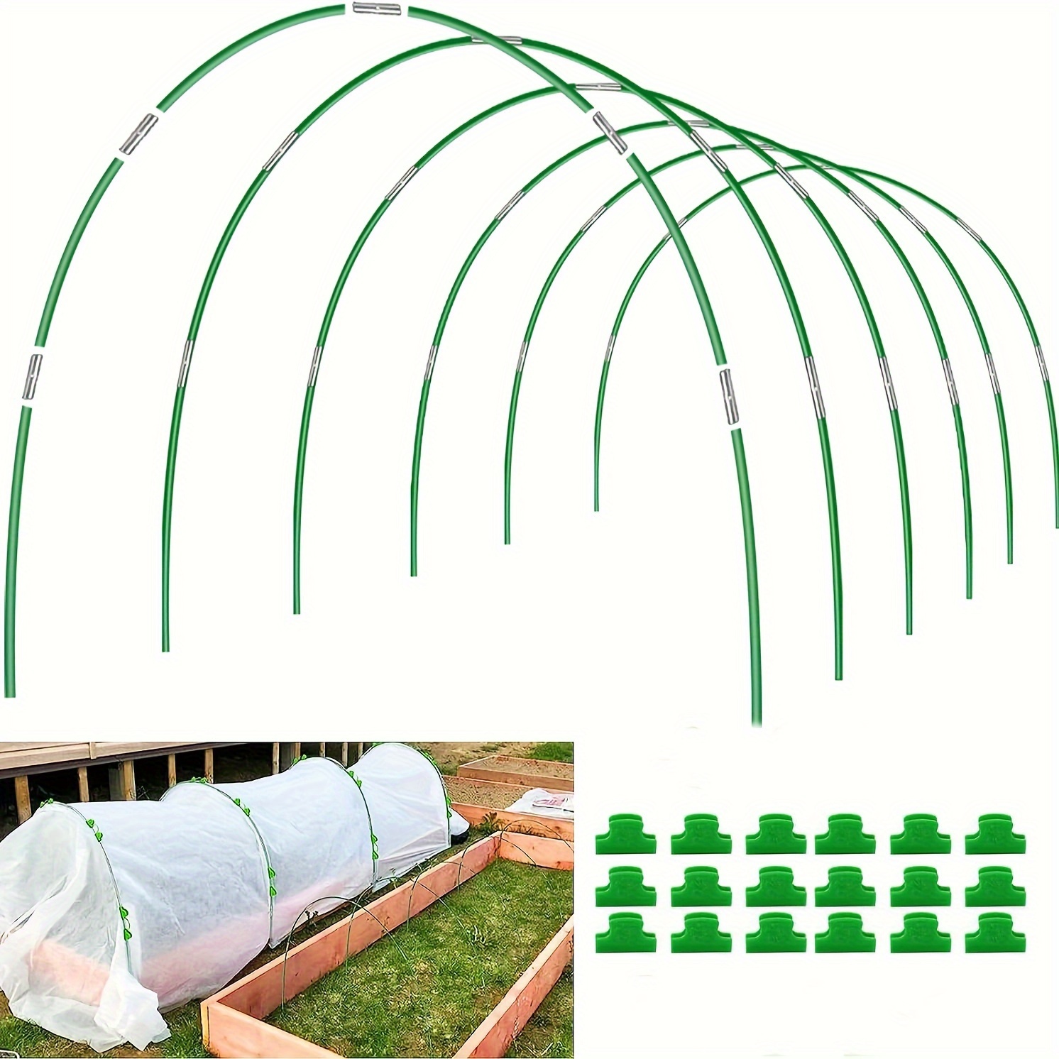 

36pcs, Arceaux de Serre Tunnel de Croissance 6 Ensembles de 8FT Arceaux de Jardin DIY Support de Plante de Jardin Piquets de Jardin Pour Filetage, Lits Surélevés, Tissu D'ombrage de Plantes (36pcs)