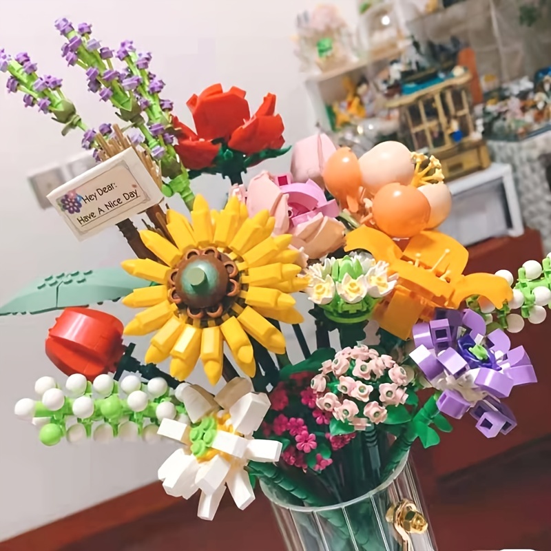 Bouquet de fleurs Blocs de construction Jouet éducatif pour enfants Jouets  Nouvelle fille Cadeau Puzzle Diy Durable Produits pour enfants