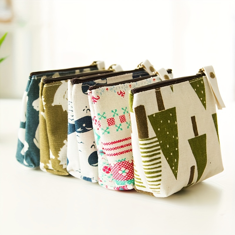 Mini Floral Pattern Coin Purse, Zipper Portable Clutch Wallet, Canvas  Storage Key Bag - Temu