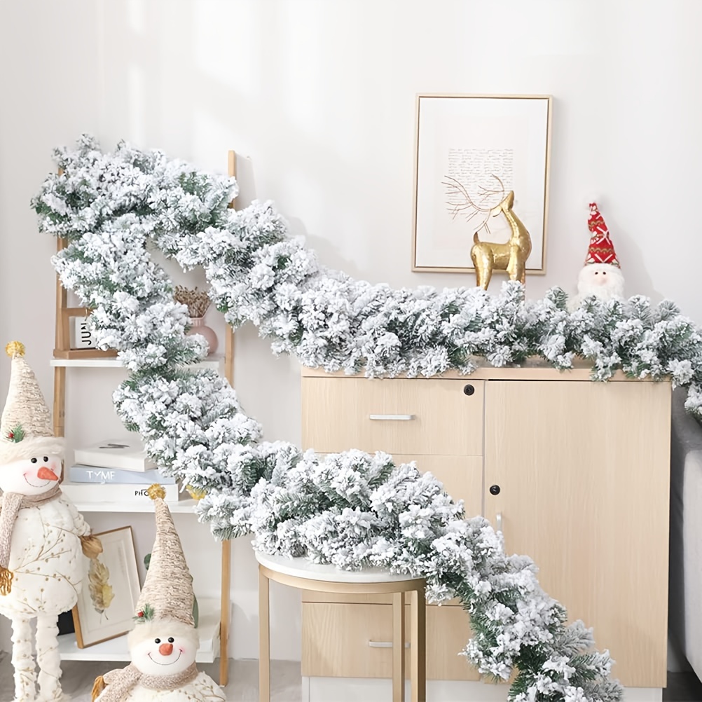 winter white flocked garland  White christmas garland, Christmas  interiors, White christmas decor