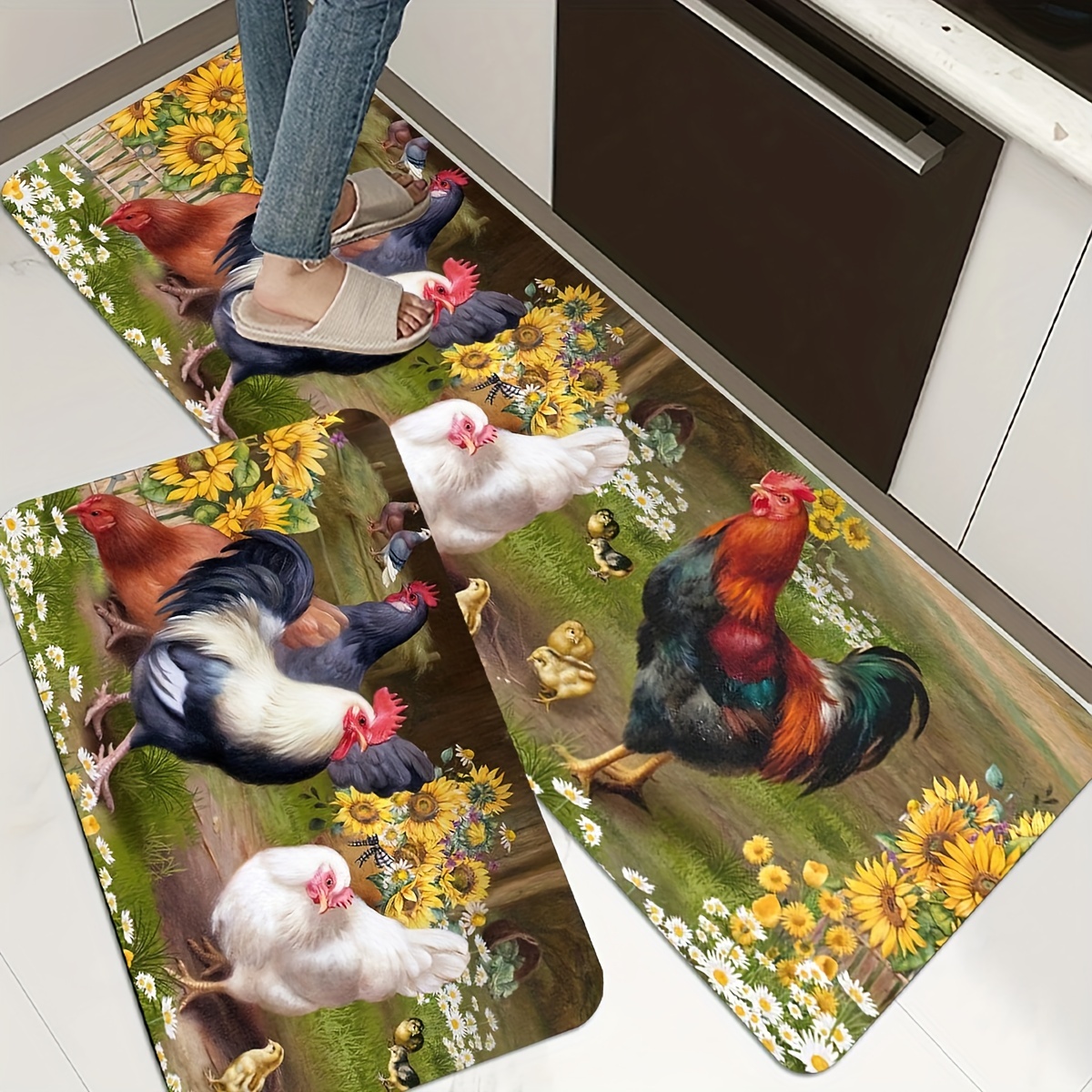 Chicken Print Kitchen Mat For Floor Anti-slip Hallway Balcony Rugs