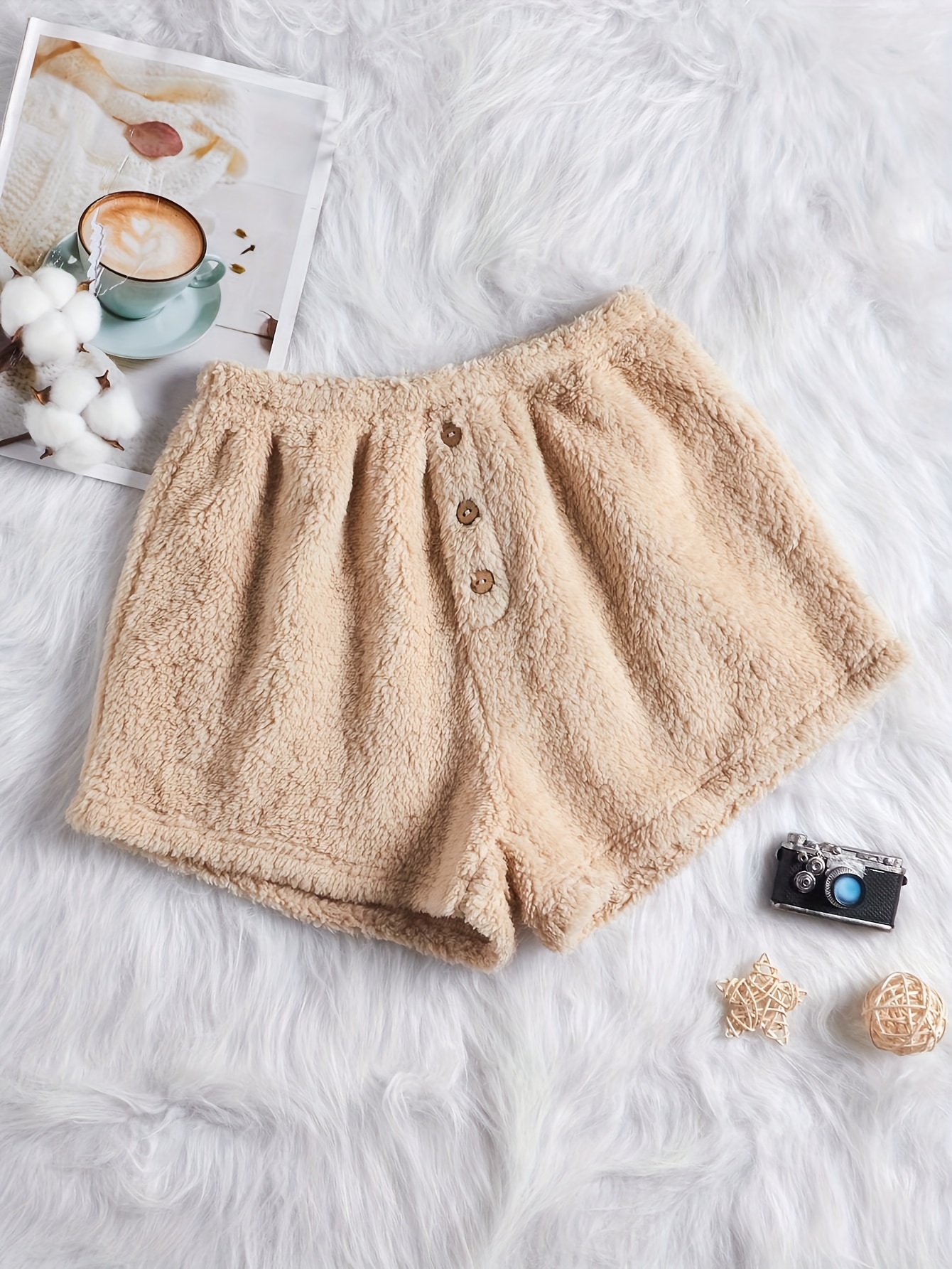 Soft Fuzzy Lounge Bottoms with Elastic Waistband Shorts