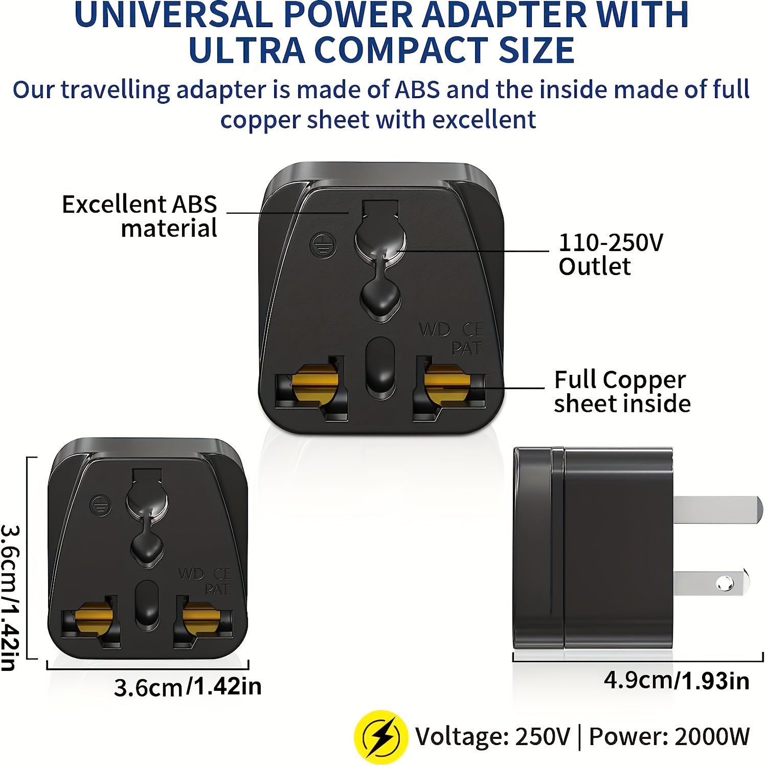 Travel Adapter Universal Input Us Ca Uk Eu Australia 3 Pin - Temu
