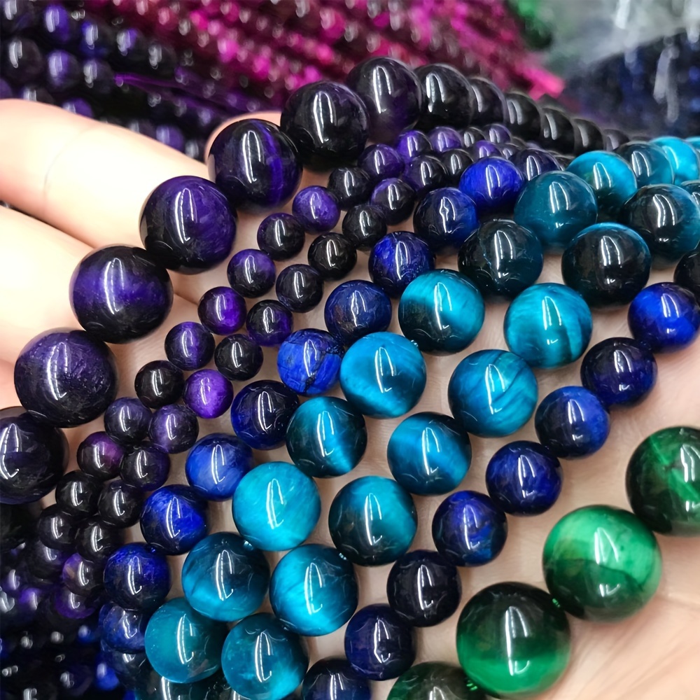 1strand Natural Purple Tiger's Eye Stone Beads For Diy - Temu