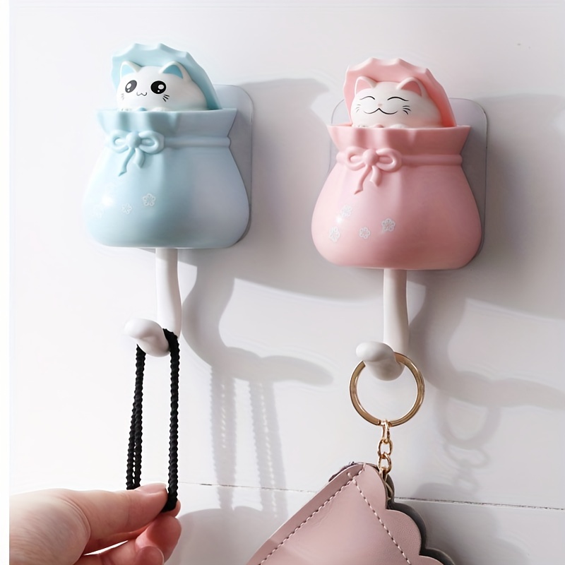 4Pcs Cat Key Hook Cartoon Cat Key Holder, Self Adhesive Dormitory Bedroom  Door Hangers Key Umbrella Towel Cap Coat Rack Wall Decor Bathroom  Accessories (Color : 4 PCS-A) : : Home