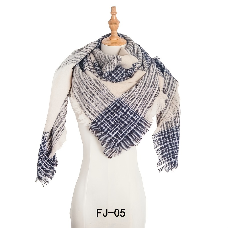 Stylish Striped Plaid Square Scarf Double sided Warm Wrap - Temu