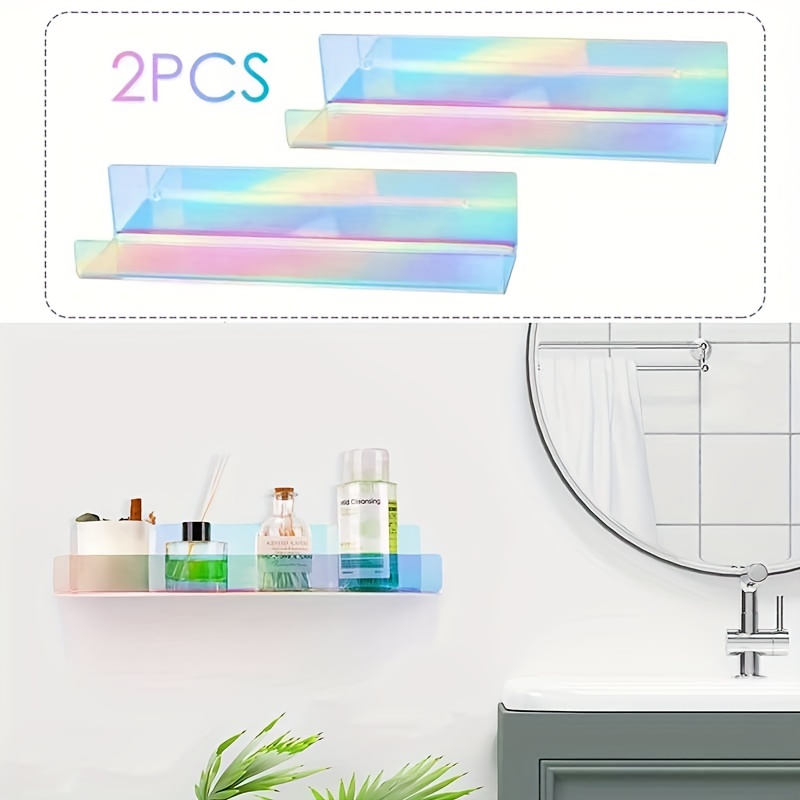 2PCS Acrylic Wall Shelf Adhesive Floating Shelves Storage Rack