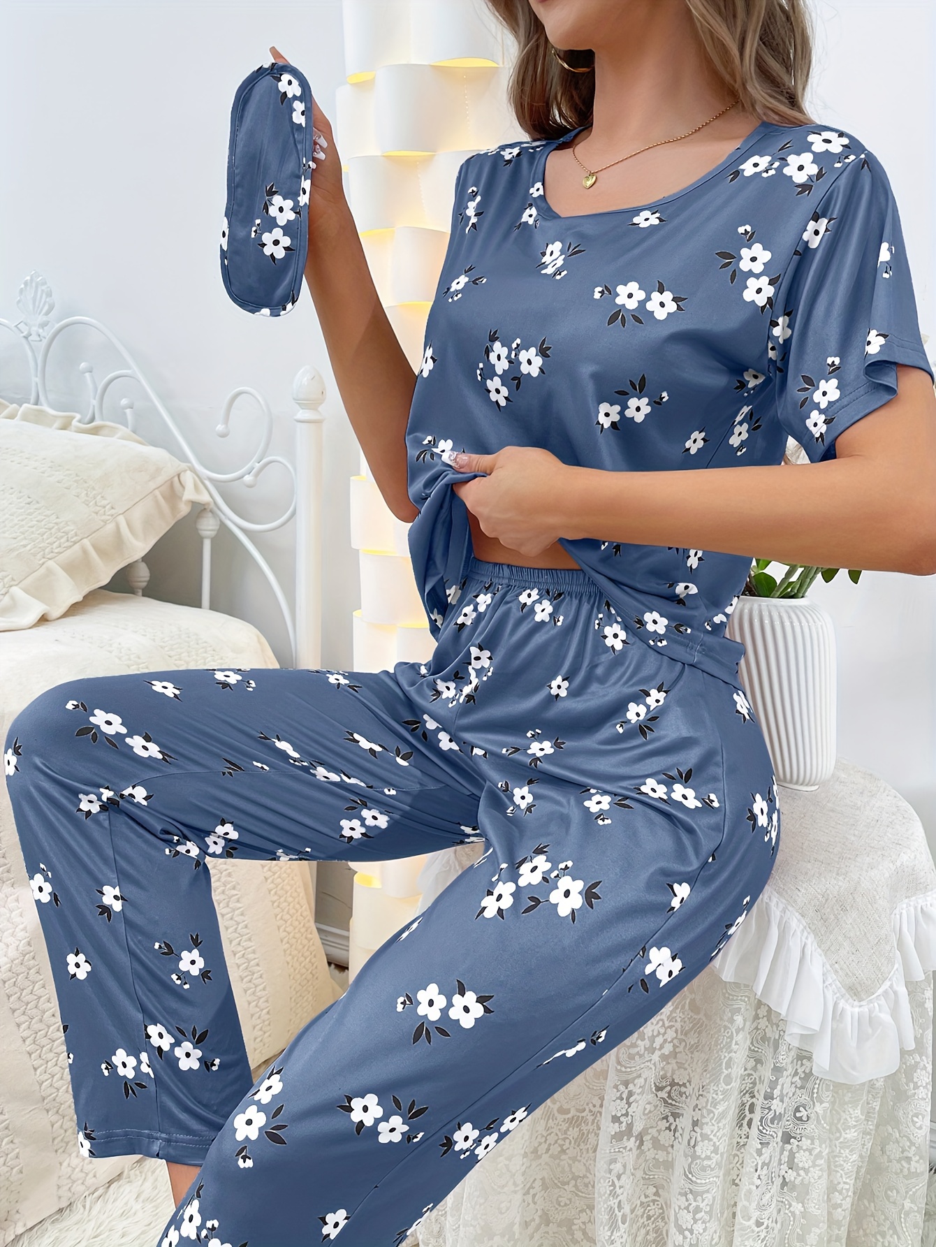 Fig Print Pajamas Set, Short Sleeve Buttons Top & Shorts, Women's Sleepwear  & Loungewear