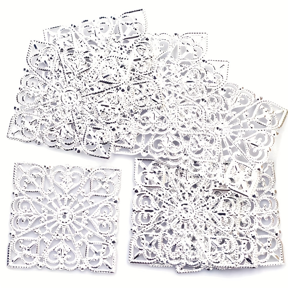 Connectors Filigree Wraps Flower Hollow Square Silvery - Temu