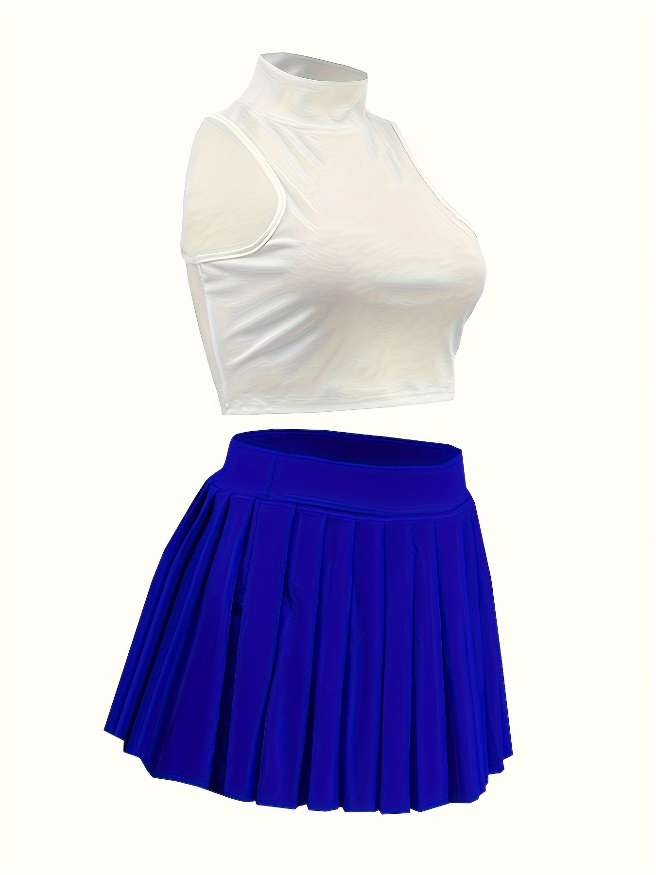 Sexy Slim Two-piece Skirt Set, Halter Neck Crop Top & Pleated Skirt ...