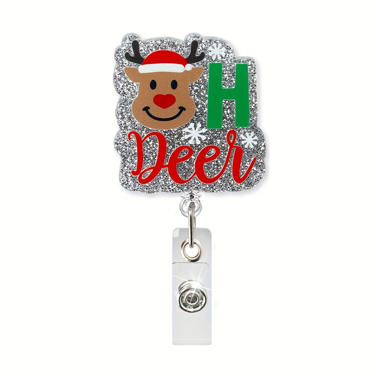  Christmas Cute Nurse Badge Reel Retractable Glitter Santa Name  Tag Badge Holder for Nurse Doctor Teacher Student RN : Office Products