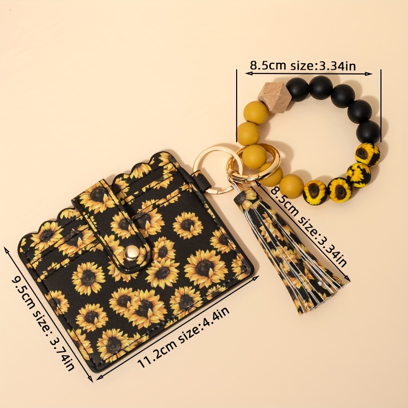 Silicone Beads Sunflower printing Wristlet Keychain Bracelet Keys