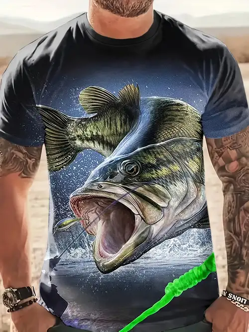 Plus Size Men's 3d Fish Graphic Print T shirt Funny Short - Temu