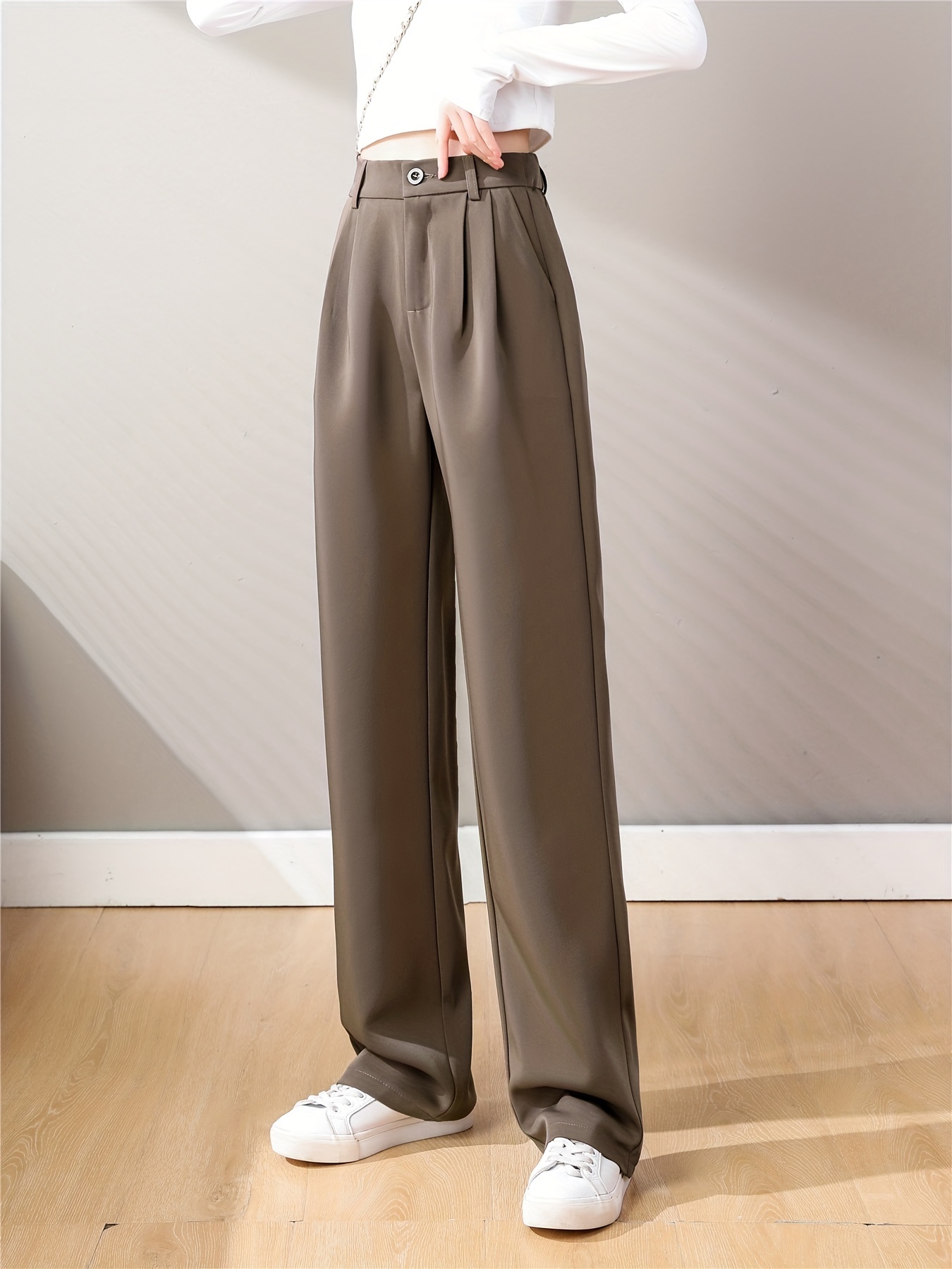 Straight Leg Trouser, High Waist Casual Pants for Spring & Fall