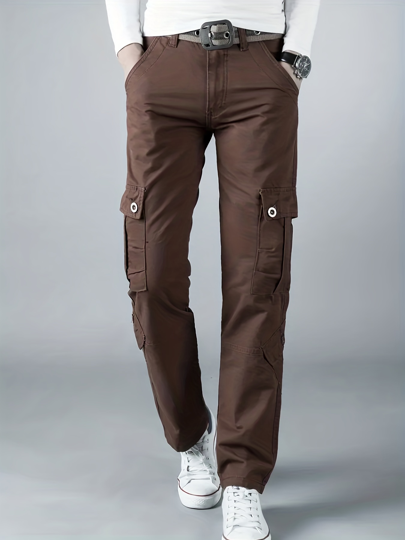 Pantalones Cargo Color Caqui Informales Simples Moda Nuevos - Temu