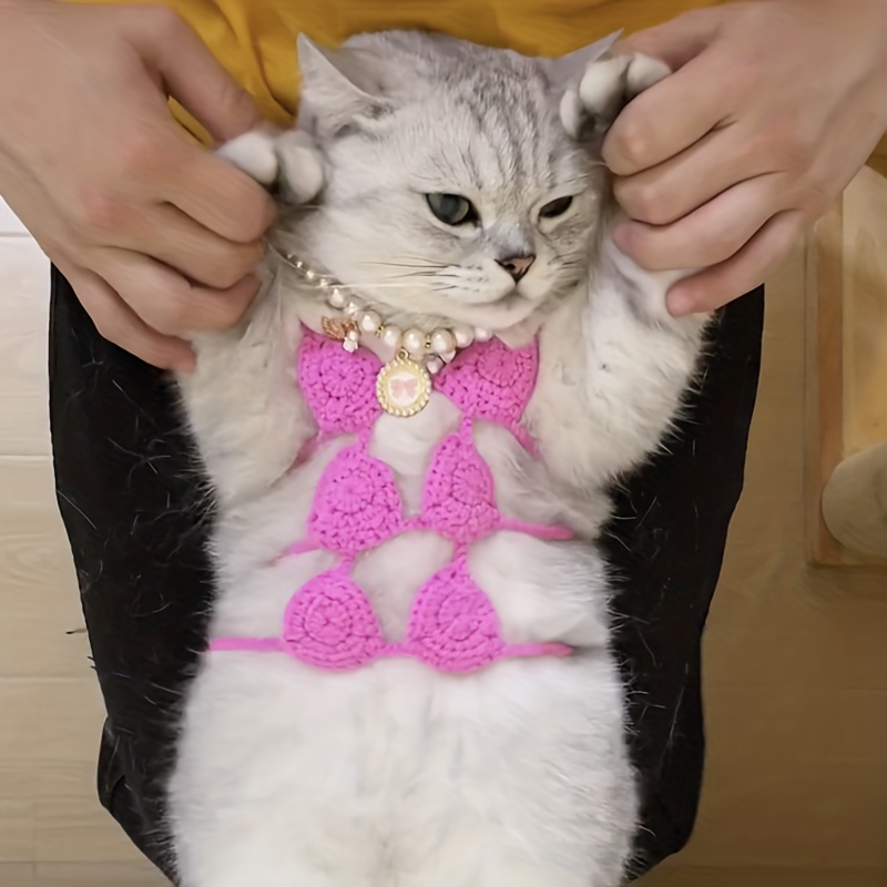 1pc Cat Bikini Costume, Pet Funny Clothing, Pet Photography Props, Handmade  Wool Cat Clothes
