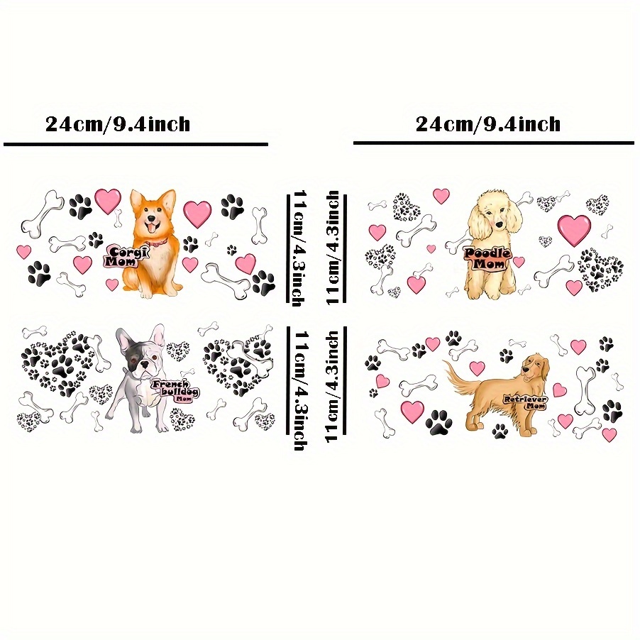 TEMU 4pcs/set Uv Dtf Cup Wraps Decals Transfer Printing Waterproof Self-adhesive Transfer Paper For Mug Water Bottle Cup Useful Transfer Paper, Dtf