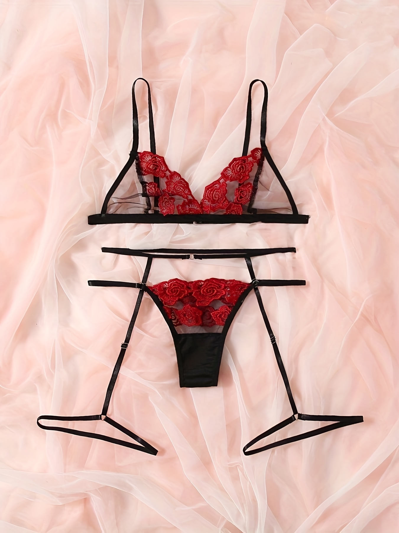 Sheer Lingerie Set includes lace bralette with sheer mesh triangle