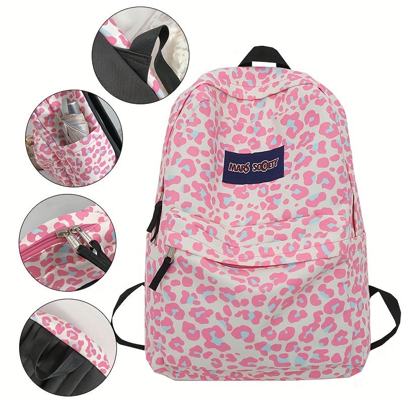 Stylish Leopard Pattern Backpack, Preppy Stylish Zipper Rucksack, Women's  Storage Daypack With Pendant - Temu