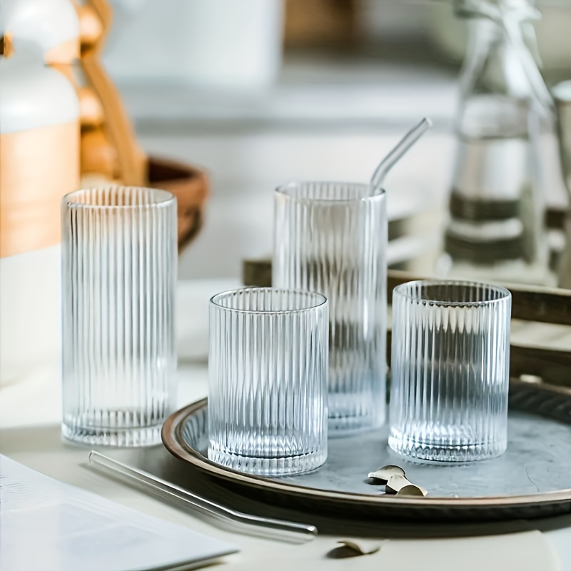 Vertical Stripes Glass Cup, Glass Water Cup, Iced Coffee Cups