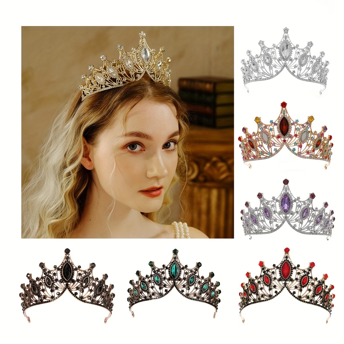2 piezas de corona de flores de boda princesa tocado de comunión velo de  cristal piezas de pelo tiara para niñas boda y niñas de flores