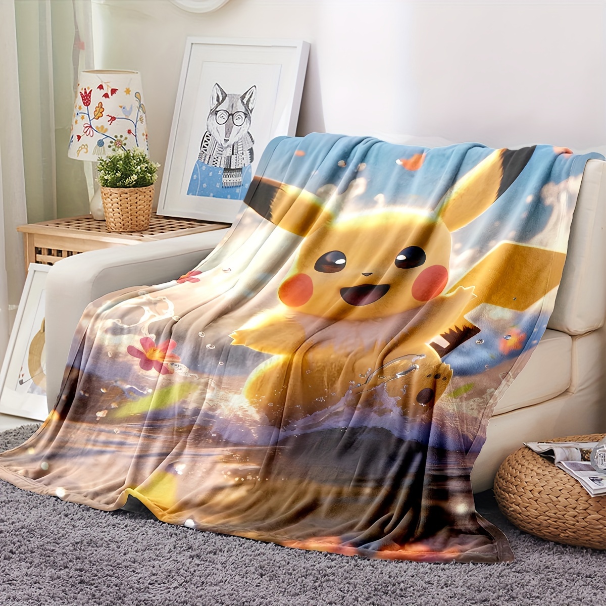 Customized Linen Cushion Cover Japanese Anime Pokemon Pikachu Figures Throw  Pillowcase Home Decorative Sofa Car Seat Cushions
