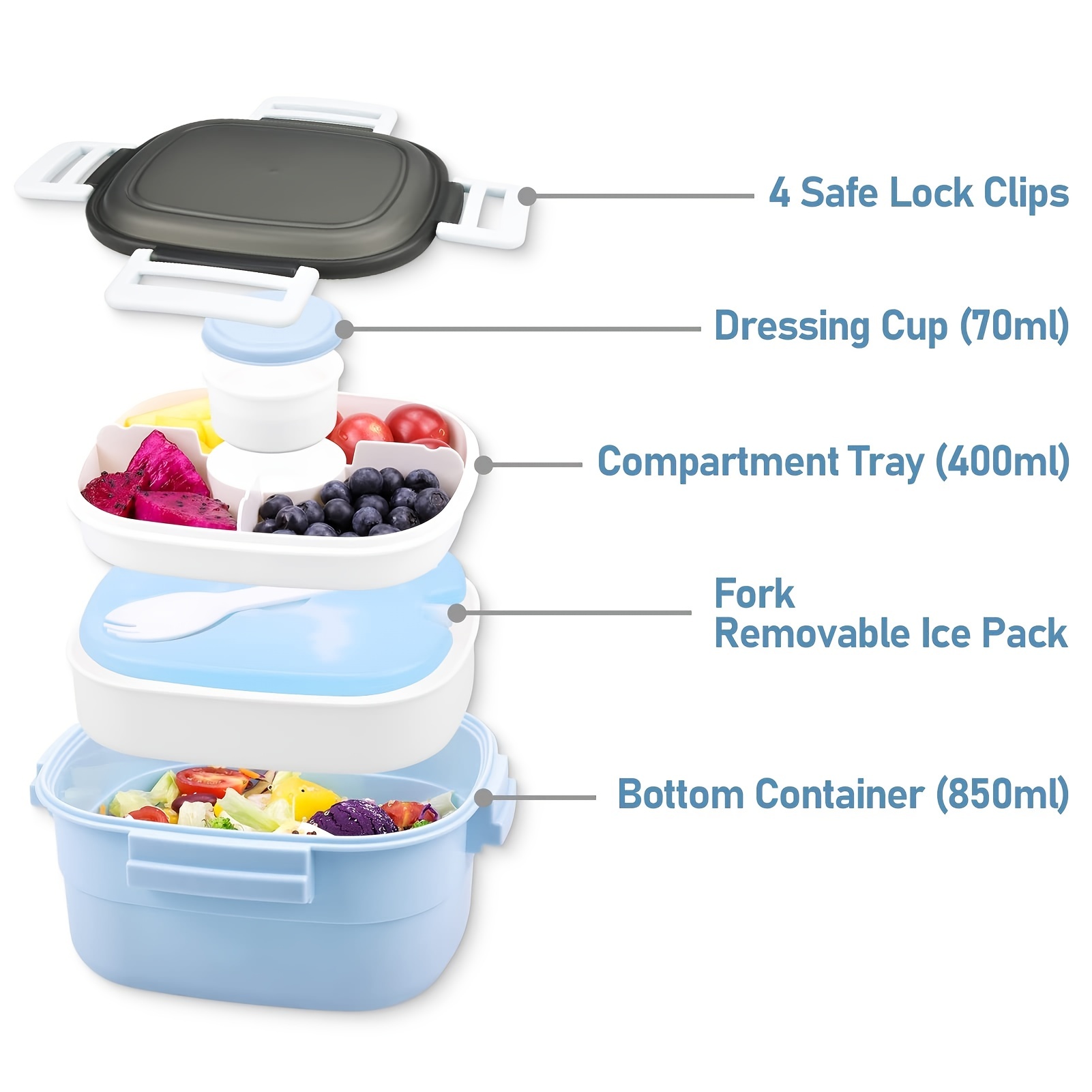 Lunch Box With Built in Ice Pack Fork 3 Compartments Square - Temu