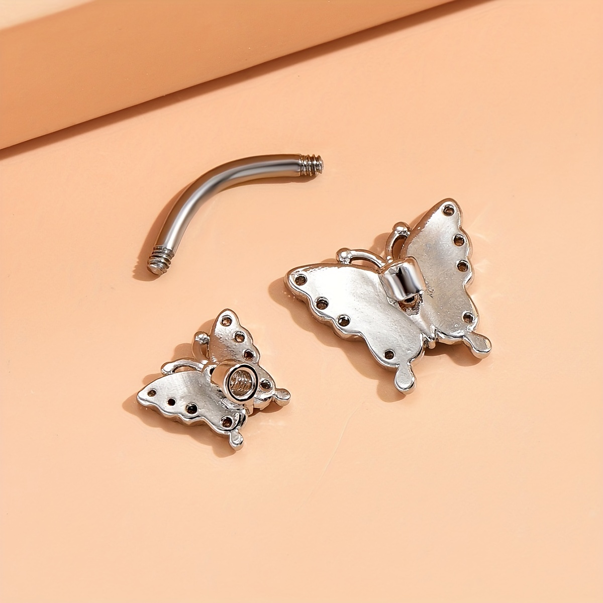 Double Butterfly Shape Belly Button Ring with Zircon, Vintage Style