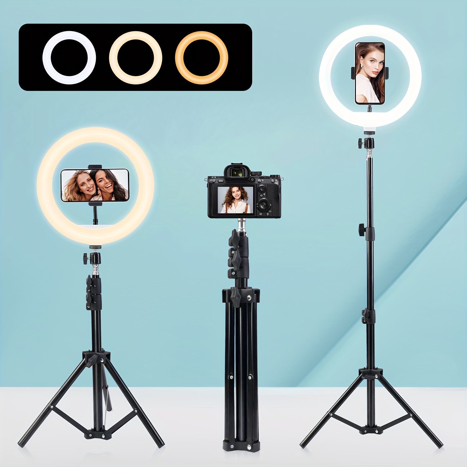 Anillo de luz led de 6 pulgadas con trípode para video y maquillaje  , Mini Luz led para cámara con soporte para teléfono celular,  lámpara led