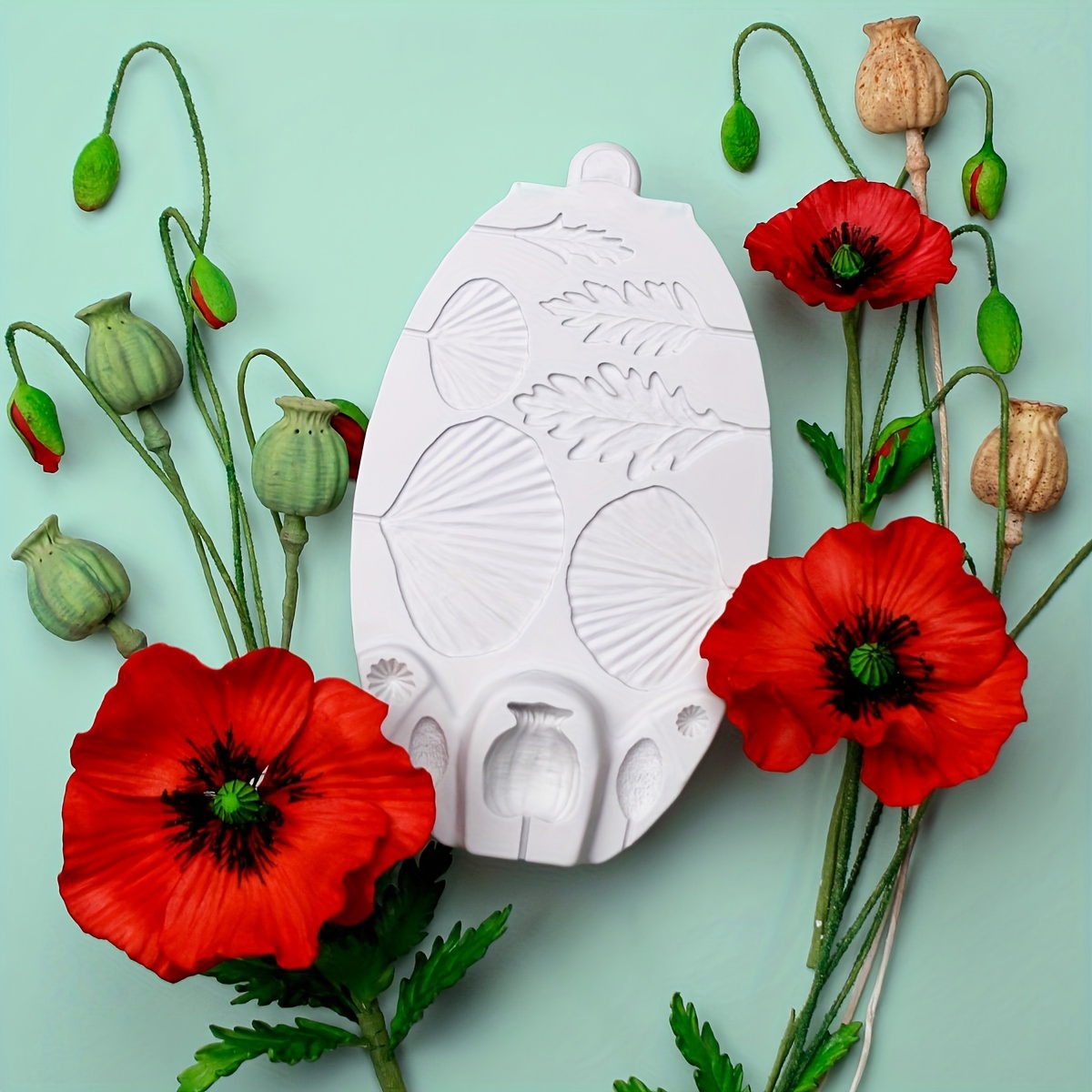 

1pc, Poppy Flower & Leaves Silicone Mould Fondant Cake Tool Gumpaste Mould, Sugarcraft, Chocolate Forms, Baking Tools, Kitchen Accessories